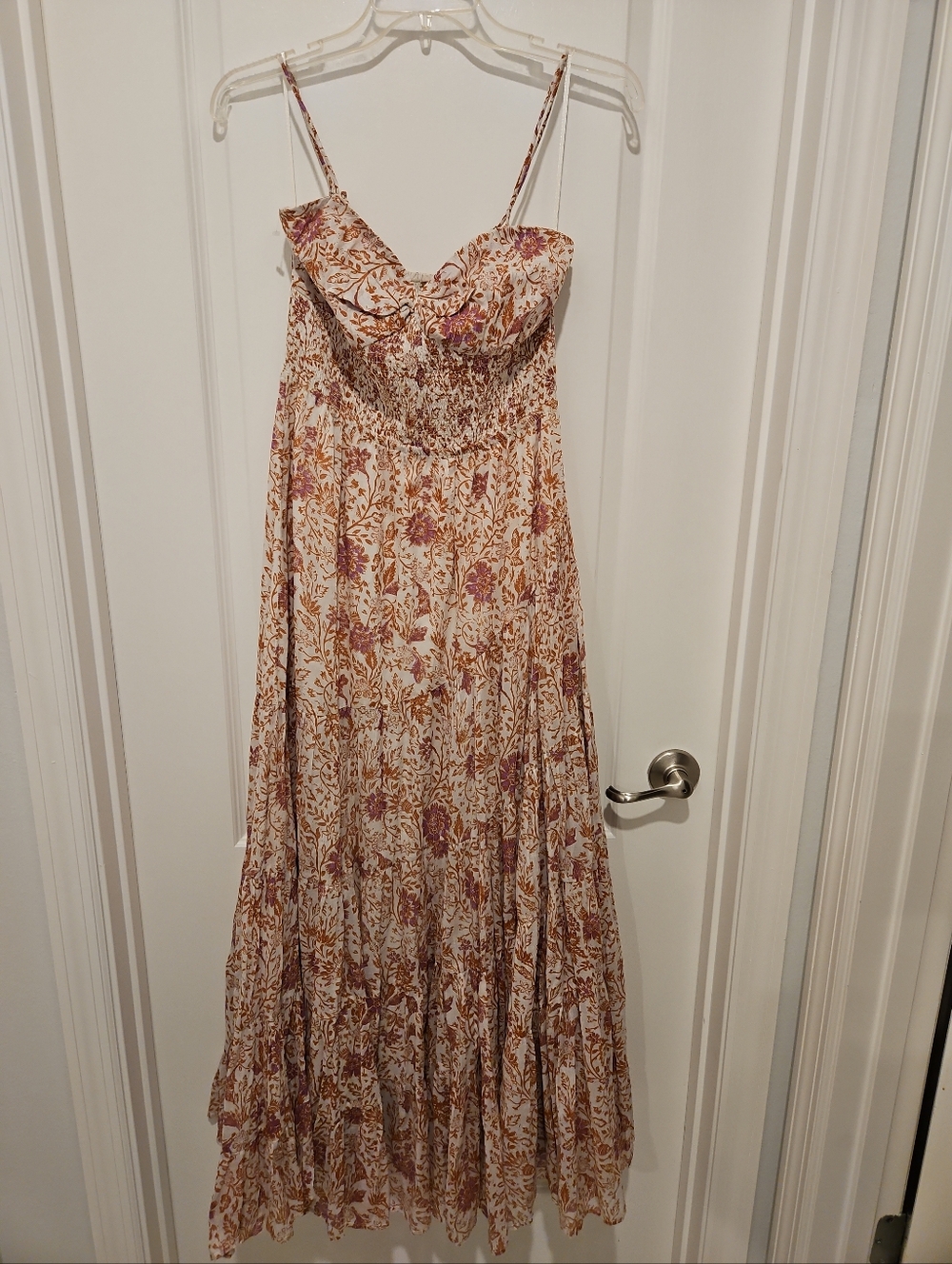 NWT Free People Floral Midi Dress Smocked Bust Ivory Combo Boho Sz S
